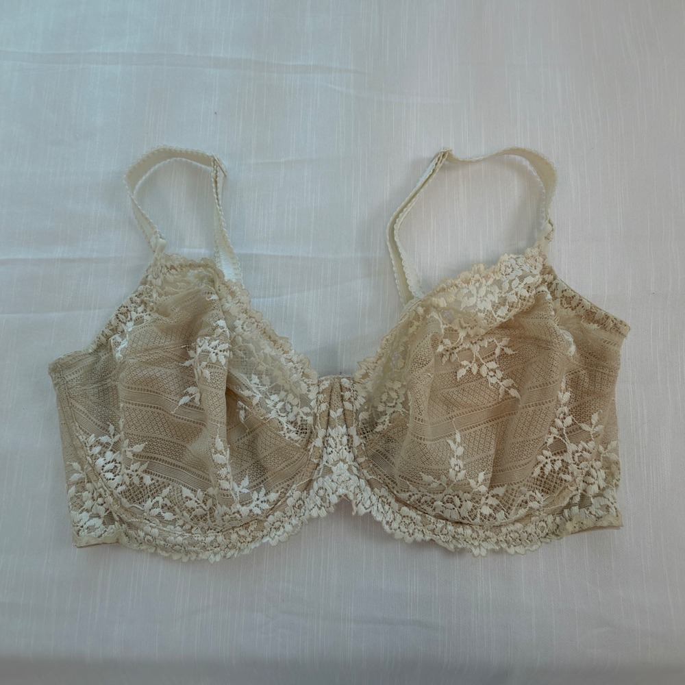 Wacoal Lace Underwire Bra Women 40DD Beige Excellent Floral Mesh 65191